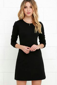 @AranzaDrive Black Dress With Sleeves, Perfect Little Black Dress, Perfectly Posh, Black Short Dress, Black Dresses Casual, Black Women Fashion, Black Long Sleeve Dress, Long Black Dress, Trendy Dresses