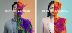 two different images with the same woman's head and neck covered in multicolored yarn