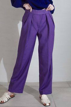 Add a pop of color to you winter! These purple merino woolen pants are high waisted, and features comfortable wide legs. They drape elegantly, and maintains its structure even after washes. Zipper and button closure. Style #: WWAH902 Purple Pants, Colored Pants, Wool Pants, Wide Legs, Merino Wool, Womens Bottoms, Color Pop, Outfit Ideas, Wide Leg