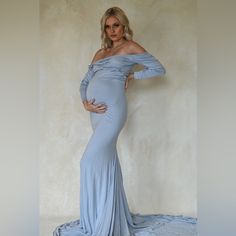 Light Blue Maternity Dress- Long Sleeve, Long Train, Size Medium Light Blue Maternity Dress, Blue Maternity Dress, Long Sleeve Maternity Dress, Long Train, Maternity Gowns, Pregnancy Shoot, Maternity Dresses, Baby Blue, Light Blue