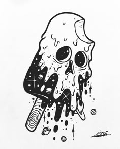 a drawing of a skull with an ice cream cone in its mouth and the words instagram on it