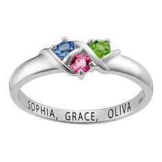 Sterling Silver Round Birthstone Crystal Band Ring - 3 Stones - 8811744 | HSN Mothers Ring 3 Stone, Unique Mothers Rings, Mother Daughter Rings, Mothers Rings, Daughter Ring, Baby Memorial, Birthstone Ring Mothers, Mother's Ring, Family Ring