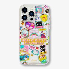 an iphone case with hello kitty and friends stickers on it