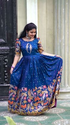 KALAMKARI PRINTED CHINON SILK WITH FULLY STICH LEHENGA CHOLI COLLECTION AT BEST RESELLER RATE New Frock Designs Dresses, Saree Dress Gowns Ideas, Long Frocks Neck Designs, Long Frocks For Women, Long Frocks For Girls, Long Frocks Designs, Gown Dress Party Wear, Gown Casual, Simple Party Dress