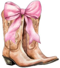 a drawing of a pair of cowboy boots with a pink bow on the top and bottom