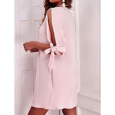 Women's Casual Dress Summer Dress Loose Dress Plain Ruffle Tie Knot V Neck Mini Dress Fashion Modern Date Weekend Half Sleeve Loose Fit Pink Spring Summer S M L Xl Xxl Pink Chiffon Knee-length Mini Dress, Knee-length Chiffon Mini Dress For Brunch, Elegant Shift Dress For Brunch, Elegant Shift Mini Dress For Brunch, Pink Shift Dress For Party, Pink Shift Mini Dress For Party, Elegant Pink Shift Midi Dress, Shift Mini Dress For Brunch, Party Shift Dress With Mini Length