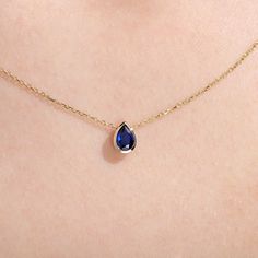 14K Solid Gold Blue Sapphire Necklace, Handmade Sapphire Jewelry for Women, Teardrop Birthstone Pendant for Mom, Bridesmaid Fine Jewelry - Etsy Pear Shaped Sapphire Necklace For Gift, Pear Shaped Sapphire Necklace As Gift, Pear-shaped Sapphire Necklace Gift, Sapphire Gemstone Drop Necklaces, Sapphire Drop Necklace With Gemstone, Sapphire Drop Gemstone Necklace, Sapphire Drop Necklace For Anniversary, Elegant Yellow Gold Teardrop Birthstone Necklace, Sapphire Pear-shaped Necklace For Anniversary