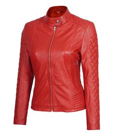 Biker Style Women's Red Leather Jacket | Fashion Outfit
Relish the winter with this women's red leather jacket that meets the theme of the Holiday. It has quilted designs running from the shoulder to the sleeves to provide you with a fascinating style. Internally polyester lining is provided for better comfort and zipper pockets are available for keeping your accessories safe. This amazing jacket is the ideal option to give your wardrobe a unique look. Red Fitted Leather Jacket For Winter, Fitted Red Leather Jacket For Winter, Red Fitted Biker Jacket For Winter, Fitted Red Biker Jacket For Winter, Quilted Fitted Biker Jacket With Long Sleeves, Fitted Quilted Biker Jacket With Long Sleeves, Casual Quilted Fitted Biker Jacket, Casual Fitted Quilted Biker Jacket, Fitted Red Biker Jacket