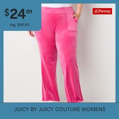 Perfect for a laid-back yet stylish look, these Juicy By Juicy Couture women's plus track pants are a great addition to your athleisure collection. Made from stretchy velour, the pull-on style feature a flat front, a mid-rise, two front slip pockets, and a straight-leg cut. Wear them with a fitted tank top and sneakers. Front Style: Flat FrontFeatures: Stretch FabricClosure Type: Pull OnFit: Regular FitPockets: 2 Front Slip PocketsRise: Mid RiseFiber Content: 95% Polyester, 5% SpandexFabric Des… Fitted Tank Top, Juicy Couture, Track Pants, Athleisure, Mid Rise, Straight Leg, Track, Tank Top, Couture