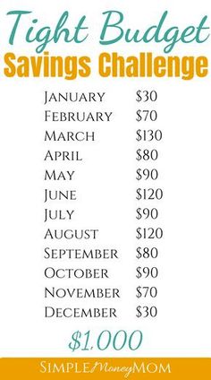 a poster with the words, tight budget savings challenge and $ 1 00 per month