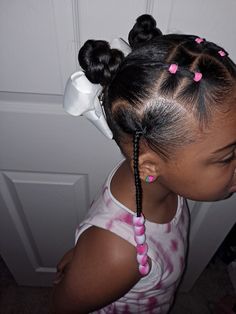 Minnie Mouse Hairstyle Black, Toddler Hair With Beads, 4c Toddler Hairstyles, Toddler Hairstyles Girl African American, Girl Hair Styles