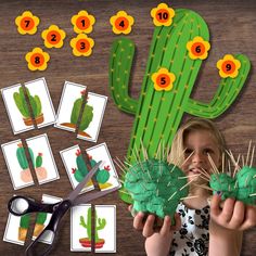 "Cactus-themed activities - practice counting 1-10 with beautiful cactus illustrations and numbered flowers. Promote fine motor skills and creativity with cactus craft using playdough and toothpicks. Match gorgeous watercolor images of cacti and promote recognition and recall. Includes five (5) pages of resources, best printed on 8.5 X 11\" cardstock paper and includes all instructions for activities. Resources also included in our Mexico Activity Book. *Photos may include completed items or dis Insignificant Events In The Life Of A Cactus Activities, Pumpkin Patch Activities, Counting Clip Cards, Preschool Fine Motor Activities, Fine Motor Activity, Cactus Illustration, Book Photos, Beautiful Cactus