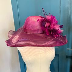 Made Locally. Never Worn. Chic Spring Hats, Purple Wide Brim Hat For Spring, Purple Spring Hat One Size Fits Most, Elegant Lined Sun Hat For Spring, Elegant One Size Spring Hats, Chic Purple Hat For Kentucky Derby, Purple Fedora Hat For Spring, Elegant Lined Hats For Spring, Formal Fitted Sun Hat For Spring