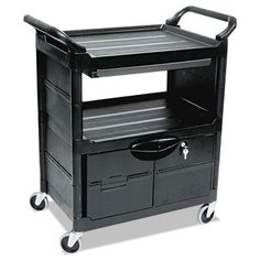 a black utility cart with two drawers