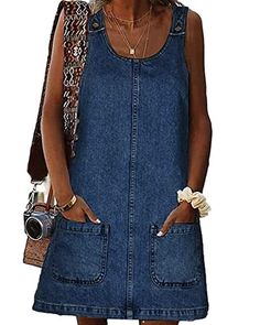 Vestiti In Jeans, Casual Denim Dress, Denim Jumper Dress, Sleeveless Denim Dress, Crewneck Vintage, Womens Denim Dress, Denim Short Dresses, Denim Overall Dress, Dress Denim