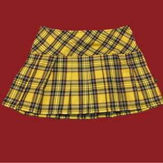 Royal Bones Plaid Pleated Mini Skirt Never Worn/New With Tags Waist 18“ Flat Across Yellow Mini Skirt For School, Trendy Yellow School Bottoms, Trendy Yellow Bottoms For School, Casual Fitted Yellow Mini Skirt, Yellow Pleated School Skirt, Yellow Pleated Skirt For School, Preppy Yellow Bottoms For Spring, Casual Yellow Mini Skirt For School, Casual Yellow Skirt For School