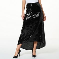 C Wonder by Christian Siriano Flared Hi-Low Sequined Skirt Sparkle and shine with every step in this stunning flared hi-low skirt covered in sequins, perfect for any occasion - from parties to date nights. Chic Sequined Maxi Skirt For Night Out, Chic Sequined Maxi Skirt For Party, Chic High-low Hem Skirt For Evening, Asymmetrical Lined Skirt Dress For Night Out, Glamorous Maxi Skirt For Party Season, Long Skirt For Party Season Night Out, Long Skirt For Party Season And Night Out, Spring Party Asymmetrical Skirt, Chic High-low Hem Party Skirt