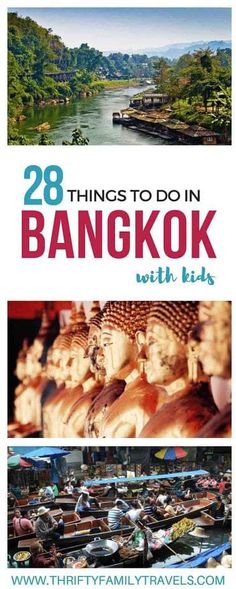 the cover of 28 things to do in bangkok with kids, including boats and people