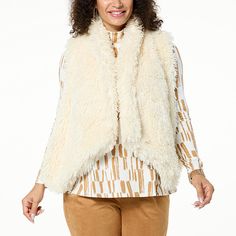 WynneCollection Faux Fur Vest This sleeveless faux fur vest gives you just the right amount of winter warmth. Layer it over all your MarlaWynne staples for stylish ensembles that become your signature "wow" looks. Fabric Drape, Style Vest, Faux Fur Vest, Faux Fur Vests, Vest White, Draped Fabric, Fur Vest, Outerwear Jackets, Vest Jacket