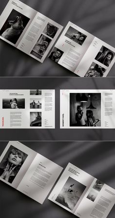 an open brochure with black and white images