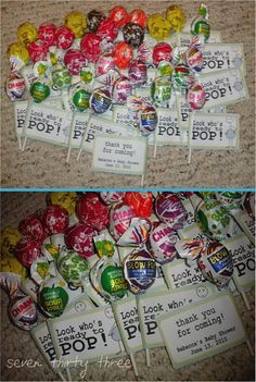 two pictures showing different types of candies