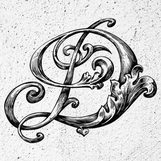 the letter e is made up of swirls and scrolls on a white background with black ink