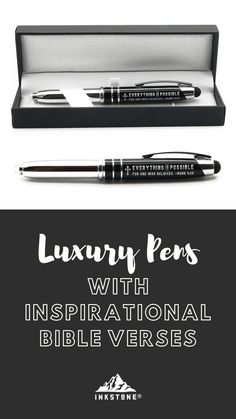 the luxury pen with inspirational bible verses is in its presentation box and it's open