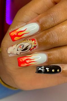 Top 25 Demon Slayer Nails For Demon Lovers In 2023 One Piece Nail Design, Rengoku Design