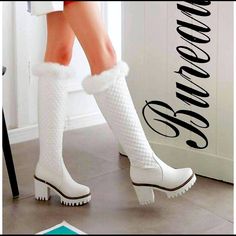 Women’s Beautiful And Comfortable Knee-High Waterproof Boots White Waterproof Winter Boots, Chic White Winter Boots, Winter Fitted Waterproof Boots, White Synthetic Winter Boots, White Synthetic Boots For Winter, White Waterproof Boots, Fitted Waterproof Winter Boots, White Boots, Waterproof Boots