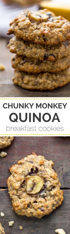 chunky monkey quinoa breakfast cookies on a wooden table