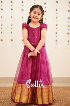 Pattu Pavadai Kids Blouse Designs, Pavadai Sattai Designs, Traditional Baby Dresses, Pattu Pavadai Designs, Pavadai Sattai, Kids Dress Collection, Kids Ethnic Wear, Girls Dresses Diy, Half Sarees