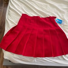 Never Worn With Tags Red Skort For School In Spring, Red Fitted Bottoms For School, Casual Red Skort For School, Red Pleated Skirt For School In Spring, Fitted Red Skort For Spring, Red Mini Bottoms For School, Red Mini Length Bottoms For School, Red Fitted Skort For Spring, Casual Red Tennis Skirt For Spring