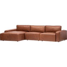 a brown leather sectional sofa with two reclinings on the back and one end