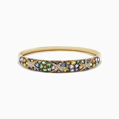 Effy Watercolors 14K Yellow Gold Multi Sapphire & Diamond Bangle, 7.89 TCW Multicolor Multi-stone 14k Gold Bracelets, Fine Jewelry Multicolor Wedding Bracelet, Multicolor Fine Jewelry Bracelet For Wedding, Multicolor Bangle Bracelets For Anniversary, Elegant Multicolor Gold Bangle Bracelet, Multicolor 14k Gold Bracelets For Formal Occasions, Multicolor Multi-stone Round Diamond Bracelet, Multicolor Multi-stone Diamond Bracelet, Multi Sapphire