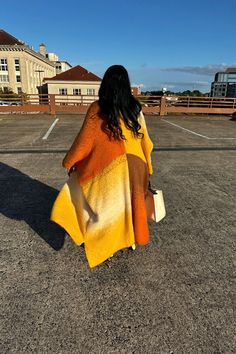 Our Open Front Ombre Cardigan coat is the perfect Fall transition piece as it adds the perfect pop of color to any outfit! Sweater has the look of a cardigan with the warmth of a coat. Available in One Size up to 4X Winter Kimono, Ombre Cardigan, Long Cardigan Coat, Mustard Orange, Summer Kimono, Fall Transition, Plus Size Summer, Orange Cream, Kaftan Dress