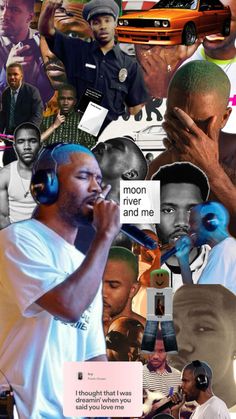 collage of black men with headphones on and one man holding a microphone in front of him