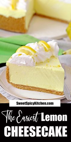 The Easiest Lemon Cheesecake – this no bake recipe with graham cracker crust, creamy cheesecake and lemon Jell-O filling is so quick and easy to make and it’s perfect for Easter or any other holiday, as well as for hot summer days. Its refreshing taste will be loved by all lemon fans. Recipes With Lemon Jello, Lemon Jello Desserts, Lemon Jello Cheesecake No Bake, Quick And Easy Lemon Desserts, No Bake Cheesecake Jello, No Bake Lemon Cheesecake Recipes, Jello Desserts Easy, Desserts For Company, Lemon Jello Pie