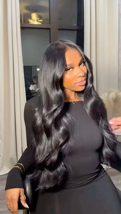 Wigs For Black Women Middle Part, Black Women Hairstyles Side Part, Traditional Sew In Straight Hair, Flipover Sew In Body Wave, Curled Middle Part Sew In, Middle Part Long Hair Black Women, 2 X 6 Closure Sew In, Sew In Weave With Closure Styles, Long Hair Sew In Black Women