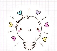 a drawing of a light bulb with hearts around it