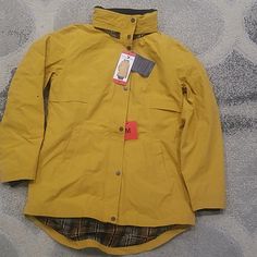 Brand New With Tags Women's Pendleton Rain Jacket With Hoodie, Water Repellent, Wind Resistant, Front Porkets, Internal Porket On Left Chest, Hidden Hoodie Inside Collar, Color Goldenrod, Internal Color Plaid, Sizes Available Medium, Large & Xl. Please See Image For Details. Fall Hiking Raincoat With Double-lined Hood, Pendleton Wool Jacket, Pendleton Jacket Pendleton Woolen Mills, Pendleton Bike, Pendleton Coats & Jackets, Pendleton Jacket, Colorful Hoodies, Hoodie Jacket, Water Repellent