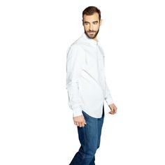 Long sleeve; Piece dyed; Solid cooling fabric; Horns logo on a pocket; Button front; Long body; 60% Cotton; 30% Cooltex; 8% Polyester; 2% Lyra Casual Slim Fit Collared Dress Shirt, Casual Cotton Button-up Dress Shirt, Casual Cotton Dress Shirt With Pockets, White Long Sleeve Shirt With Welt Pockets, Casual Long Sleeve Dress Shirt With Welt Pockets, Casual Unstructured Dress Shirt, Casual Long Sleeve Dress Shirt, Casual Long Sleeve Cotton Dress Shirt, Relaxed Fit Collared Dress Shirt With Pockets