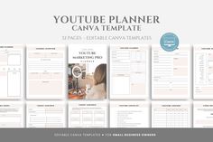 an image of a planner with the text, youtube planner canva template