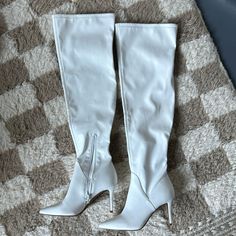 Brand New. White High Boots, White Wide Calf Knee-high Boots With High Heel, Luxury White Knee-high Boots For Women, White Wide Calf Snip Toe Knee-high Boots, White Leather Knee-high Boots With Snip Toe, White Knee-high Boots Medium Width, Jessica Simpson Boots, Red Ankle Boots, Jessica Simpson Heels