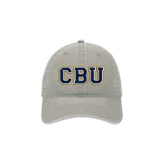 "California Baptist University Cap - CBU Lancers Cotton Twill Hat Beach Washed cotton twill hat with CBU or Lancers logo across the front. Our popular pigment dyed garment washed cap has a lived-in look with a soft crown lining. Great for all year round. Low Fitting - Unstructured 6 Panel Cap 6 Sewn Eyelets Pre Curved Visor 4 Rows Stitching on Visor Matching Fabric Under Visor Metal Press Buckle Size: OSFM - Adult (58cm/22.8\") This is an Officially Licensed Product. ORDERING Please enter any sp California Baptist University, College Merch, Chi Omega Sorority, Delta Chi, Sorority Letters, High School Graduation Gifts, 6 Panel Cap, Delta Gamma, Kappa Delta