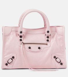 Le City Small leather tote bag in pink - Balenciaga | Mytheresa Pink Balenciaga, City Tote Bag, Small Tote Bag, Pink Handbags, Balenciaga Bag, Pretty Bags, City Bag, Cute Purses, Small Tote