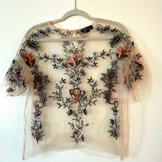 Light Pink Sheer Top With Floral Appliqu. New Worn, Size Small. Material Is Tulle. Pink Sheer Top, Pink Sheets, Pink Sheer, Floral Applique, Sheer Top, Light Pink, Top Blouse, Womens Tops, Cream