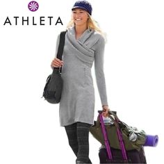 Excellent Condition Athleta Xs Dress. This Is A Blend Of 92% Cotton And 8% Wool Small Front Zip Pocket. Oversized Cowlneck. Pit To Pit 16” Length 34” Never Worn Due To Wool In Material. Athleta Sochi Gray Wrap Neck Sweater Dress Cute Sweater Dresses, Cozy Dress, Athleta Dress, Stich Fix, Winter Leggings, Tights And Boots, Travel Dress, Stitch Fix Inspiration, Sochi