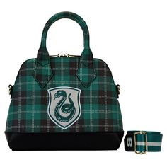 Keep your essentials sorted in wizarding style with this Slytherin Varsity Plaid crossbody bag from Loungefly. It features embroidered graphics of the Hogwarts house over a matching plaid pattern. The detachable shoulder strap makes this magical bag perfect for anything the day brings. Harry Potter Bags, Slytherin Crest, Hogwarts Alumni, Harry Potter Slytherin, Harry Potter Merchandise, Slytherin House, Harry Potter Gryffindor, Loungefly Bag, Fandom Outfits