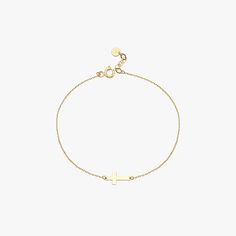 Embrace contemporary elegance and spirituality with our Sideways Cross Bracelet, meticulously crafted from 14K solid gold. This modern piece reimagines the traditional symbol of faith with a cross placed horizontally along a delicate chain, offering a fresh and stylish expression of belief. Perfect for daily wear or as a thoughtful gift, it's a subtle yet powerful reminder of faith and personal journey. Material: 14K Solid Gold Bracelet Length: 7 inches (extension chain 0.6 inches) Adjustable go Elegant Cross Pendant Bracelet As A Gift, Elegant Yellow Gold Rosary Bracelet With Cross, Elegant Yellow Gold Cross Rosary Bracelet, Gold Cross Bracelet, Solid Gold Bracelet, Personal Journey, Delicate Chain, Cross Bracelet, Gold Cross