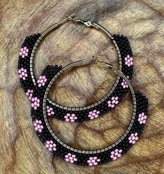 All of the hoops are hypoallergenic and are completely nickel free and lead free. If you have any questions feel free to message me 🙂 Seed Bead Hoop Earrings Patterns, Beaded Hoop Earrings Tutorial, Bead Wrapping, Neon Earrings, Beaded Wedding Jewelry, Beadwork Ideas, Native Earrings, Beaded Items, Beaded Jewelry Earrings